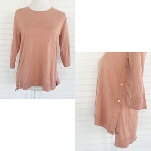 Soho New York & Company Sweater Size M Salmon Pink Snap Side 3/4 Sleeve Knit